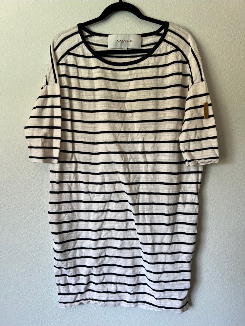 COACH New York Striped Knit Dress- Ivory & Navy